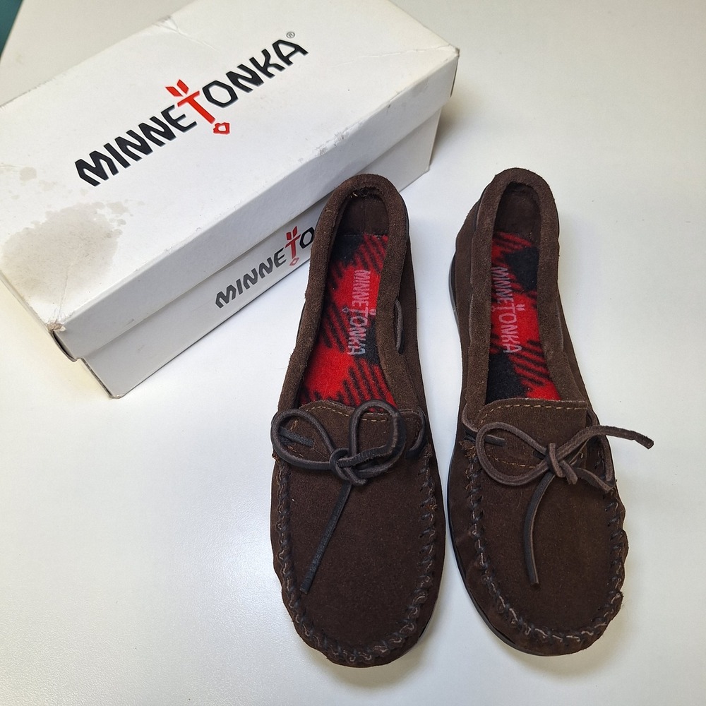 Minnetonka Child Boys Moccasins Shoes Chocolate Brown Size 3 Suede Native Finge